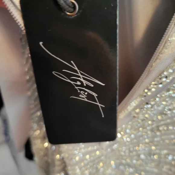 Alglist Silver Beaded Strapless Dress Lace Up Back Size 8 - Picture 16 of 17